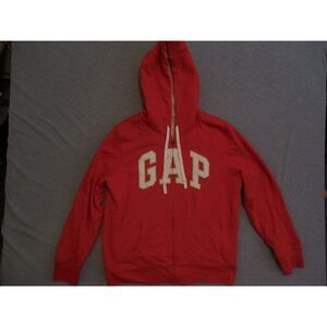 GAP Hoodie Women Sz L Full Zip Sherpa Long Sleeve Pure‎ Red Big Graphic